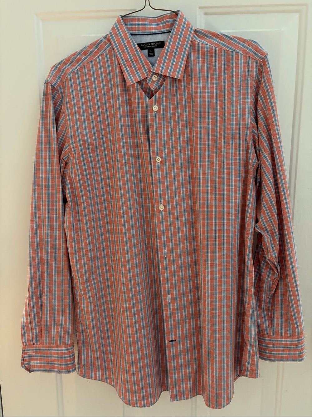 Banana Republic Men’s Rust and Blue Plaid 100% Cotton Dress Shirt